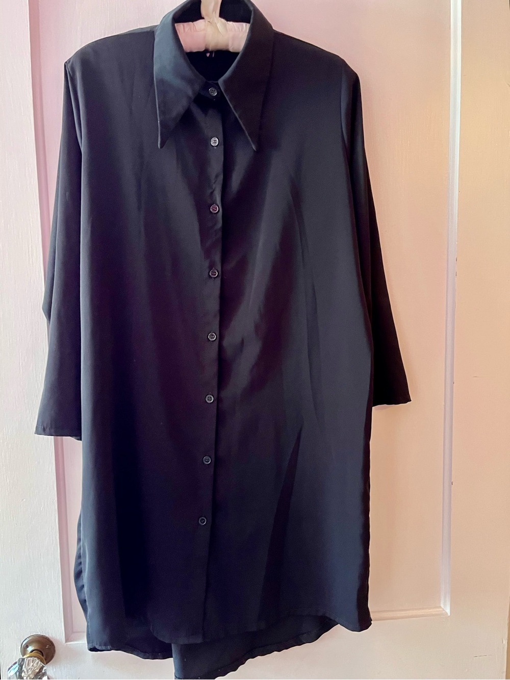Women's Black Convertible Sleeve Button-Front Shirt Dress by Made In Italy